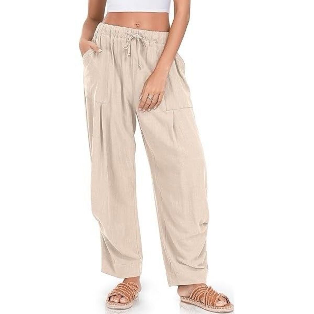 TARSE Womens 2XL Linen Baggy Harem Pants Summer Drawstring Casual Lounge Pants